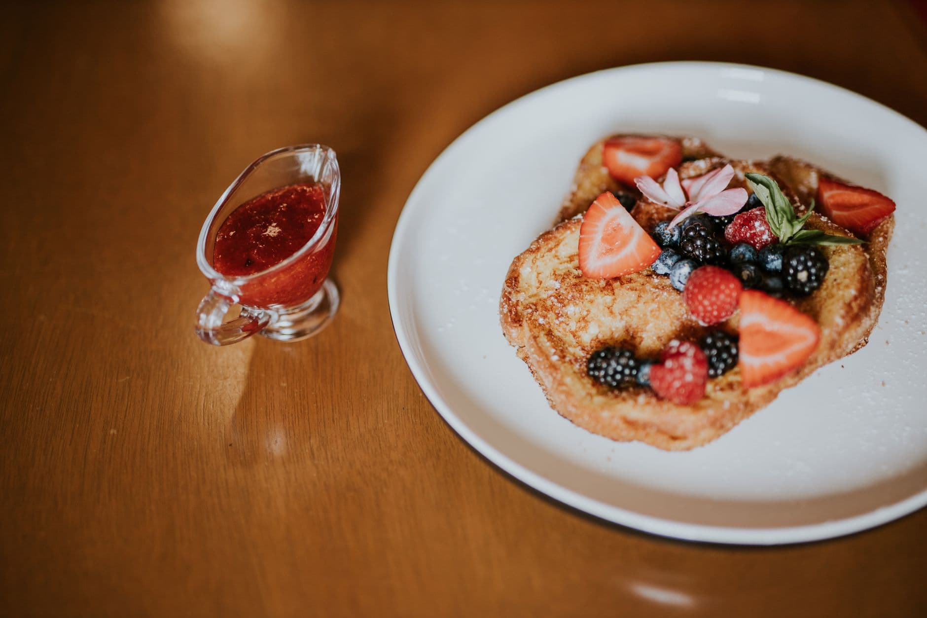 High-Protein French Toast with Berries prepared and served as the finished dish