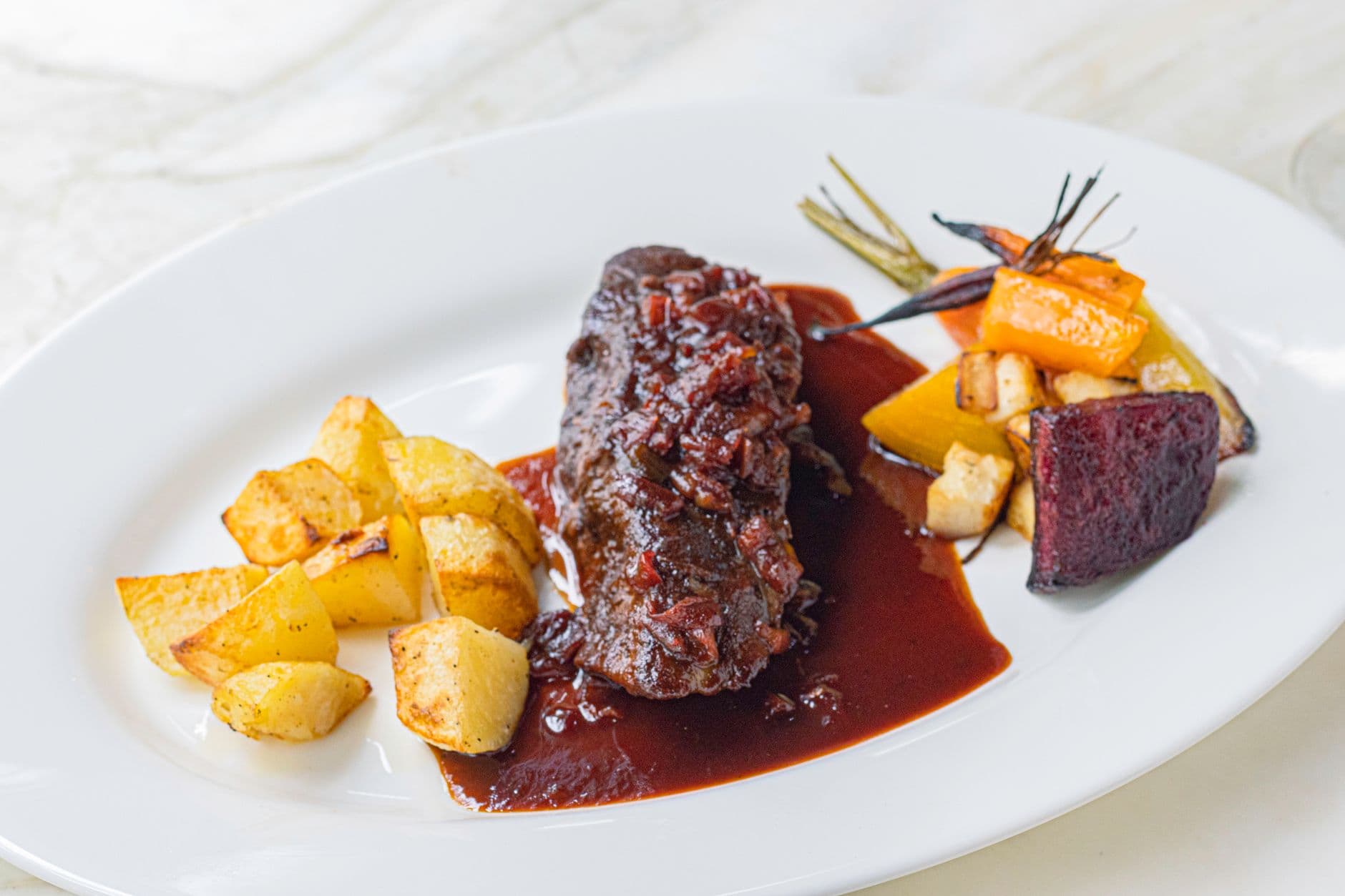 Beef Sweet Potato Performance Plate prepared and served as the finished dish
