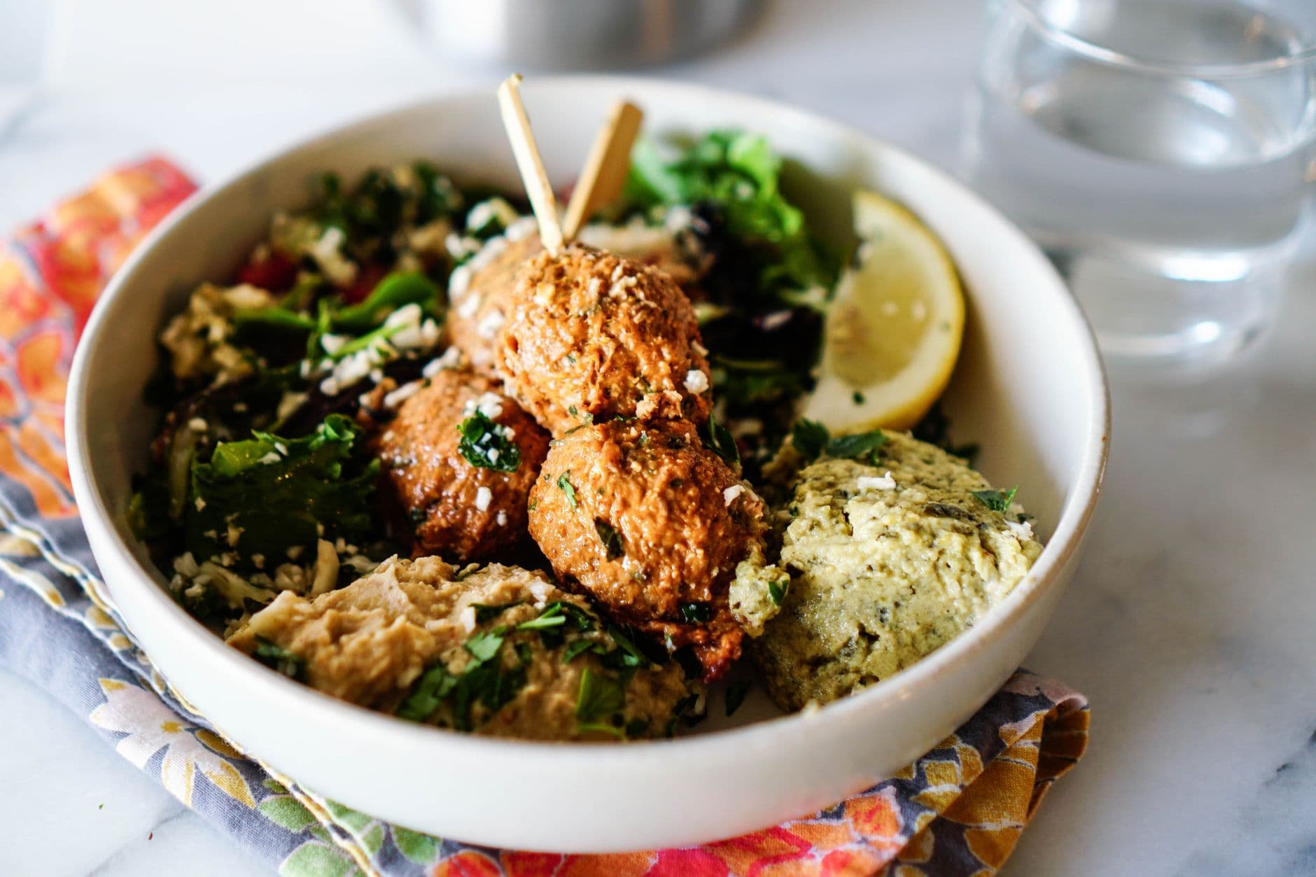 Chicken Chickpea Mediterranean Bowl prepared and served as the finished dish