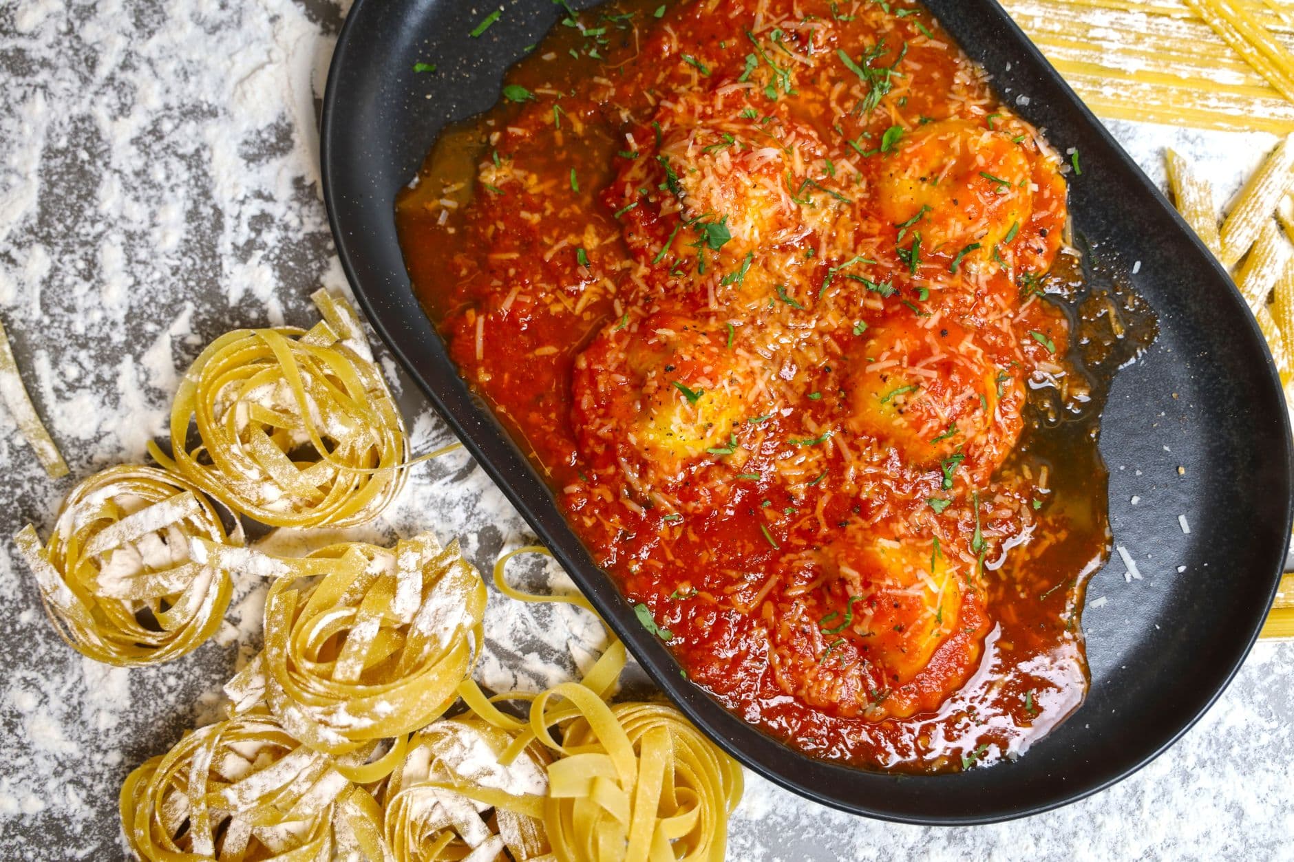 Turkey Meatballs with Whole-Wheat Pasta prepared and served as the finished dish