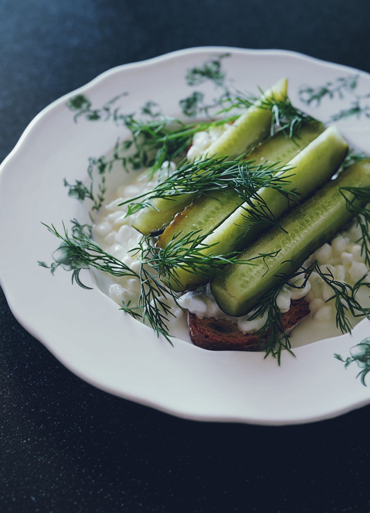 Cucumber and dill open sandwich, as a serving illustration