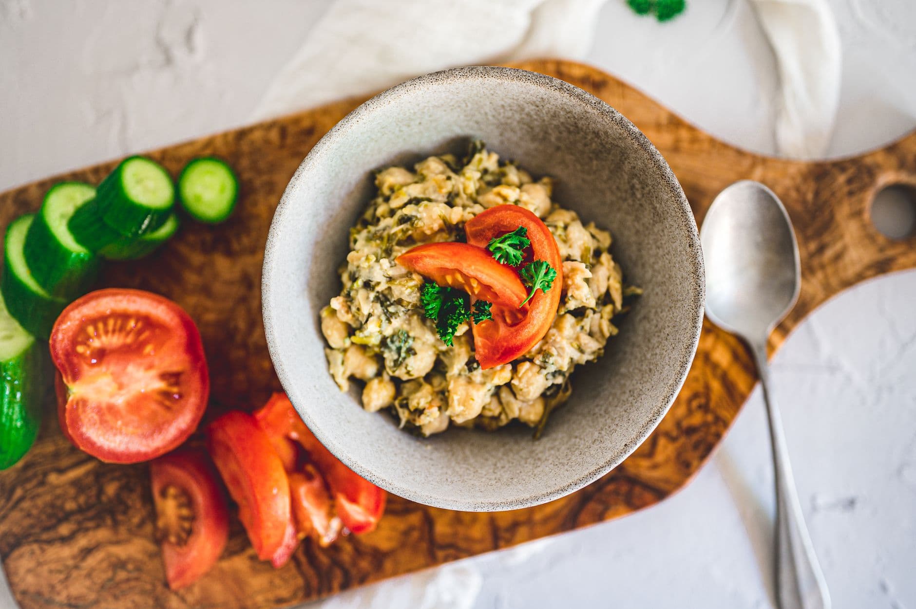 Tuna Chickpea Crunch Salad prepared and served as the finished dish