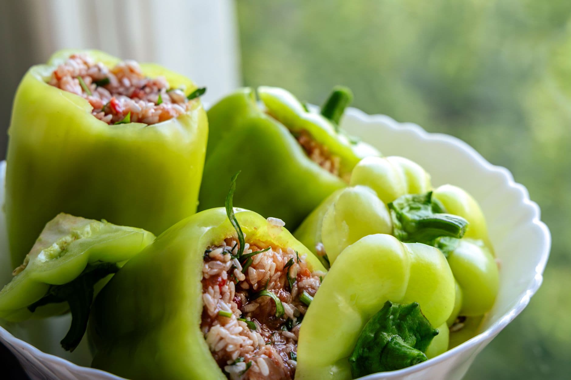 Turkey Quinoa Stuffed Peppers prepared and served as the finished dish