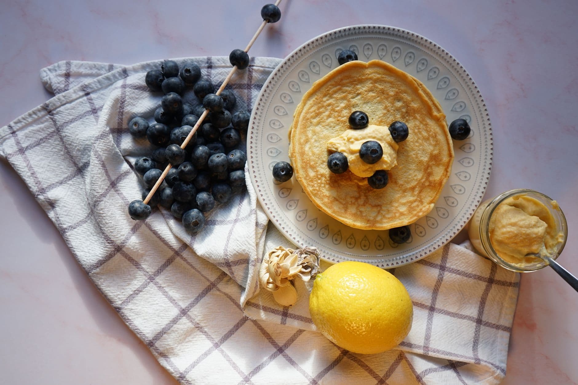 Blueberry Lemon Protein Pancakes