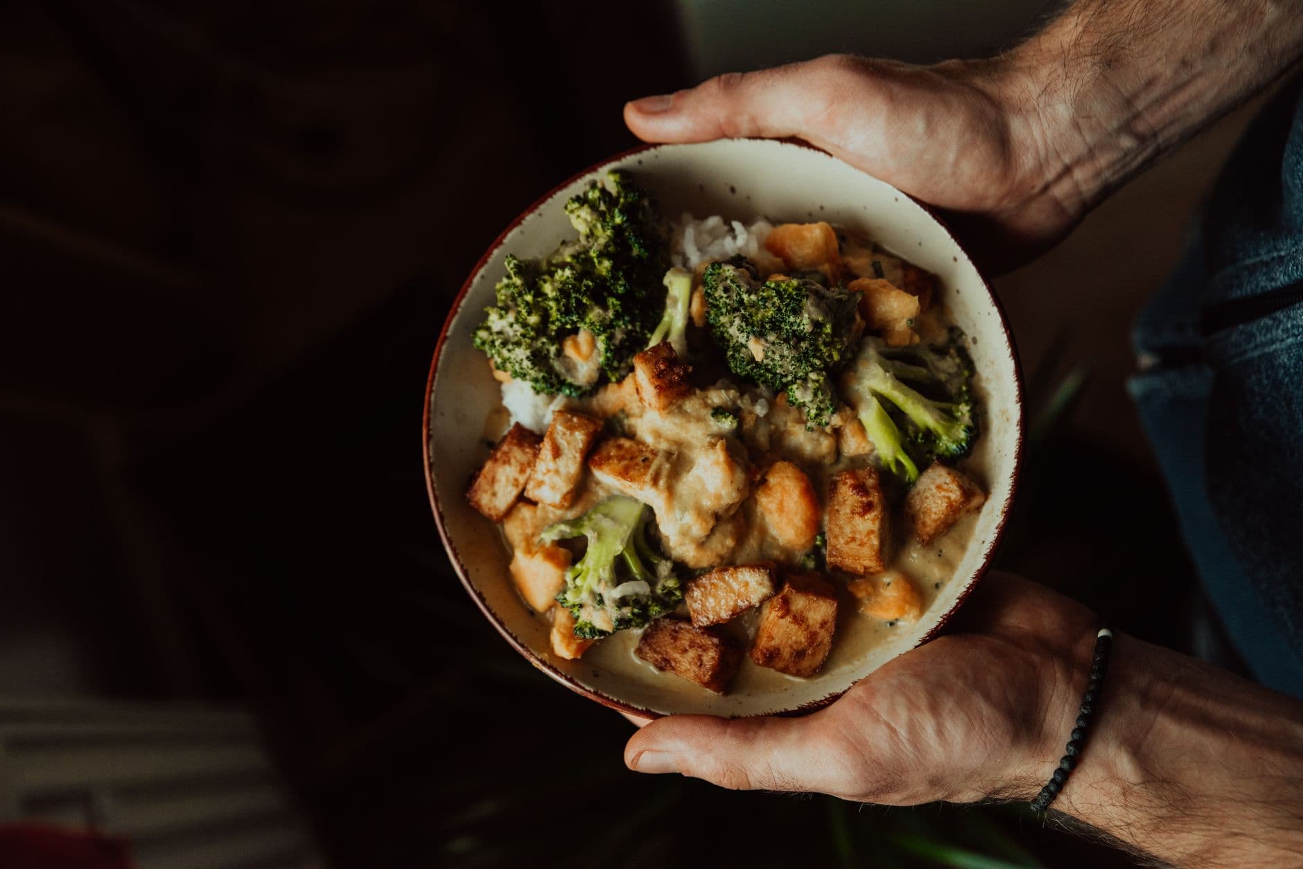 Tempeh Sweet Potato Broccoli Traybake prepared and served as the finished dish