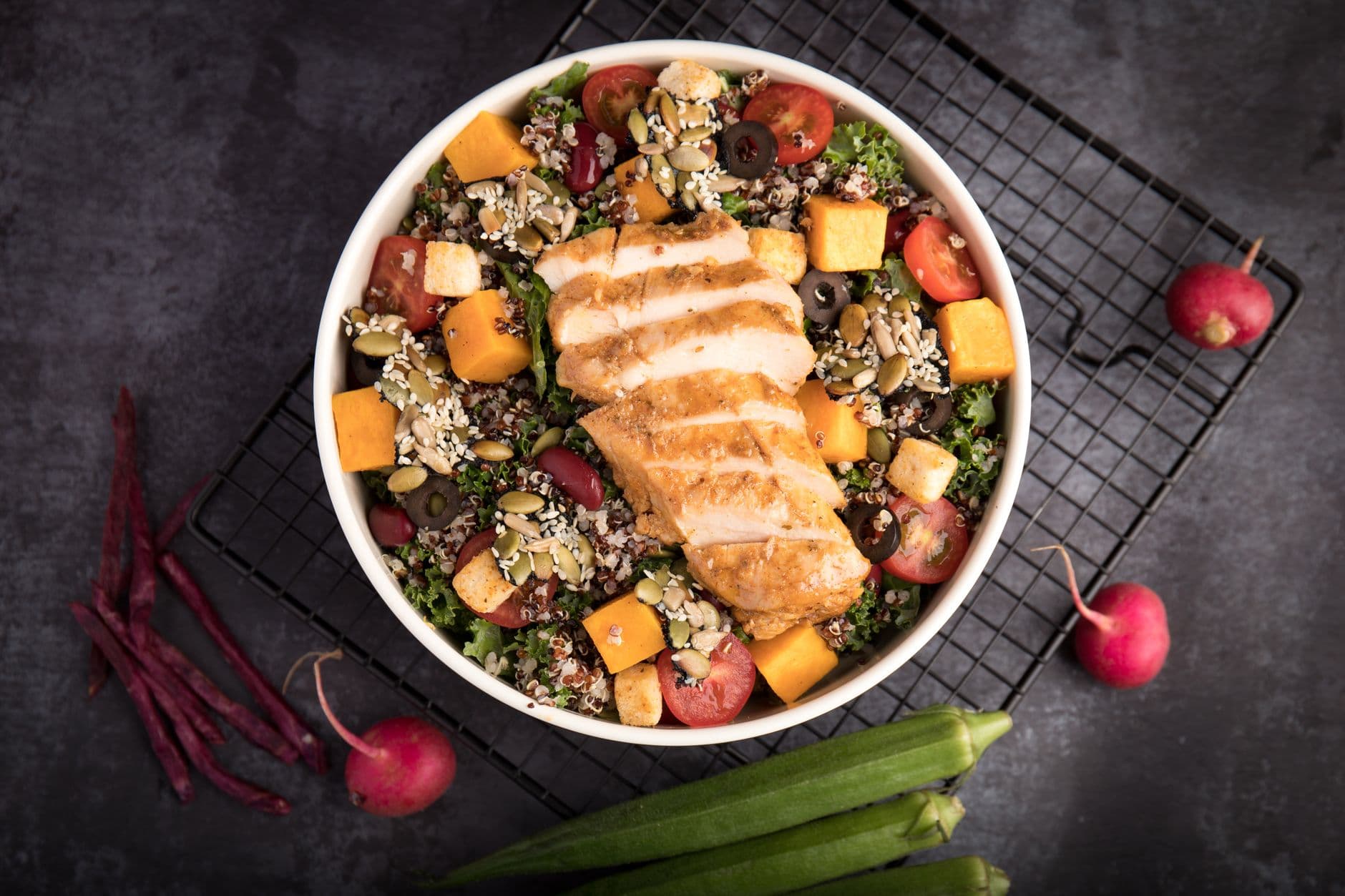 Lemon Chicken Quinoa Training Bowl prepared and served as the finished dish