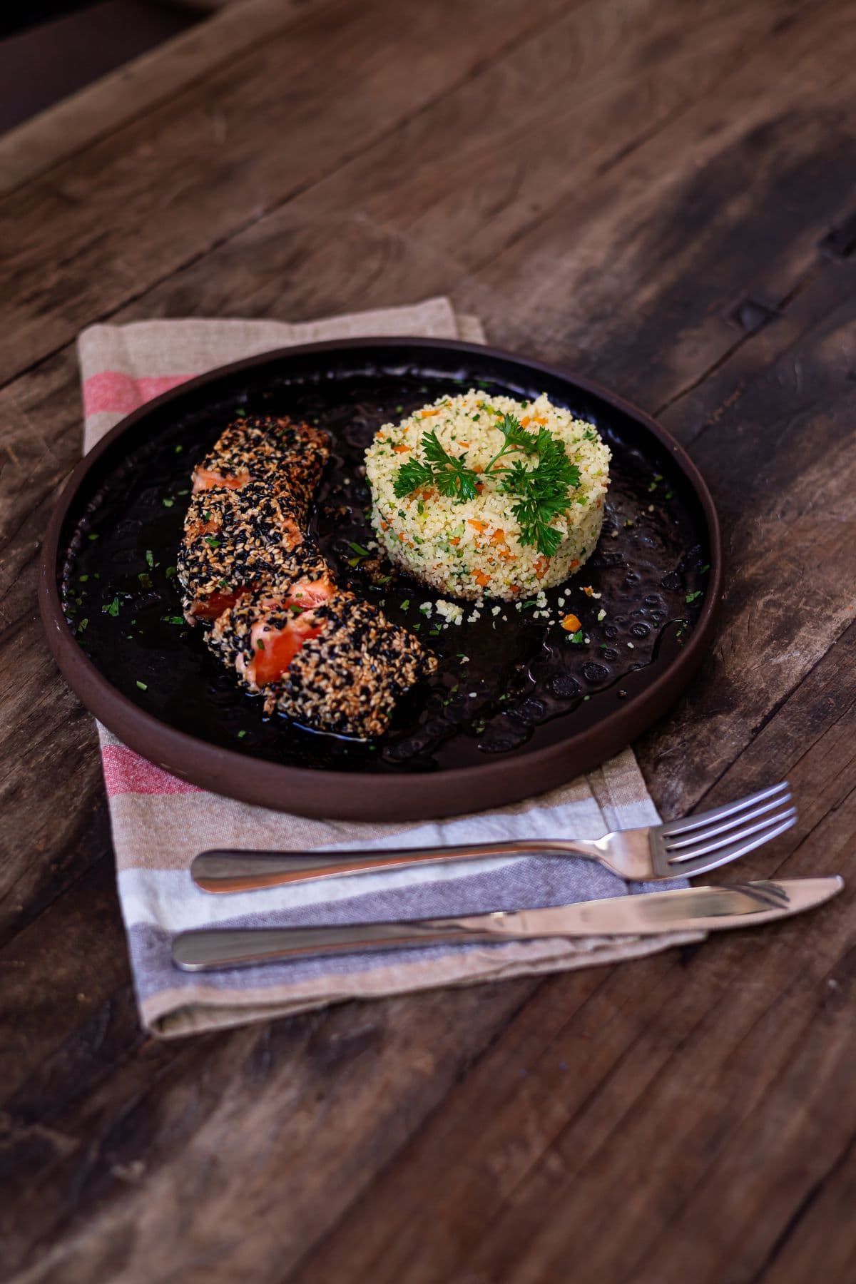 Salmon with couscous, as a serving illustration