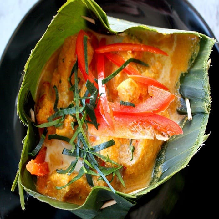 Amok Trey – Cambodian Fish Curry prepared and served as the finished dish
