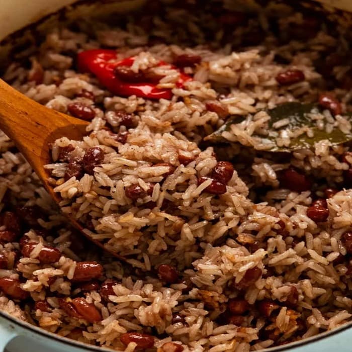 Jamaican Rice and Peas prepared and served as the finished dish