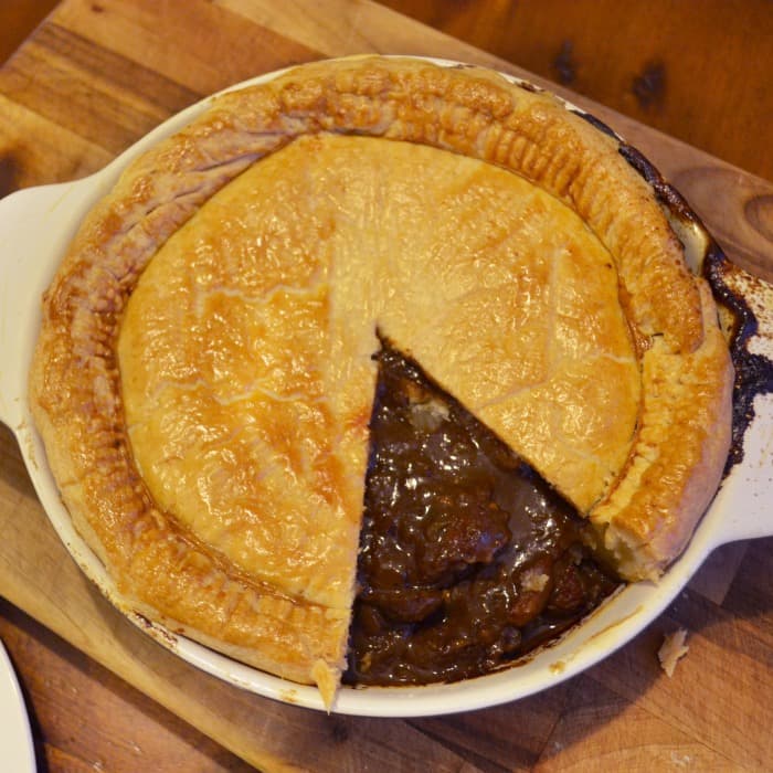 Beef and Oyster pie prepared and served as the finished dish