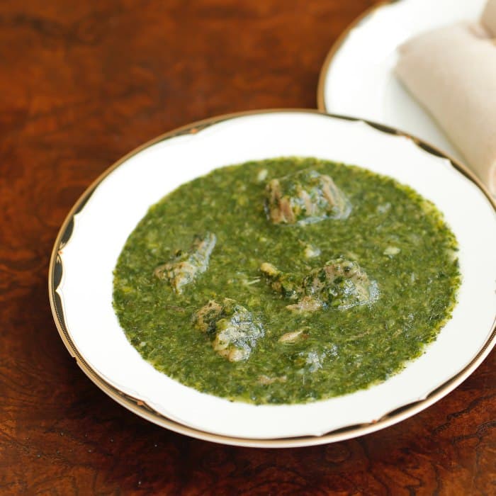 Mulukhiyah prepared and served as the finished dish