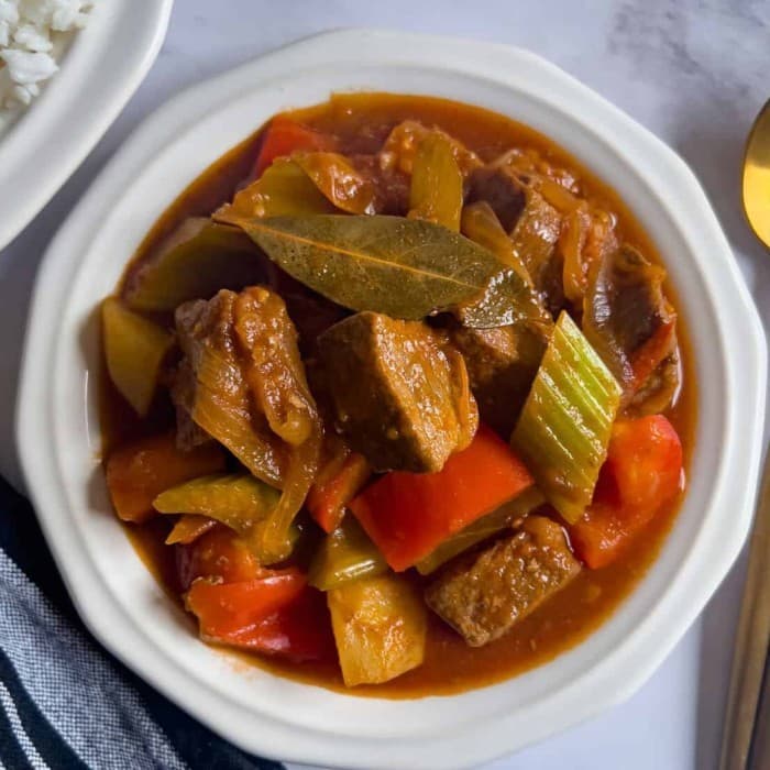 Beef Mechado prepared and served as the finished dish