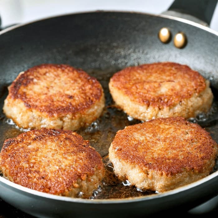 Karbonader (Lean Beef Patties) with Caramelized Onions prepared and served as the finished dish