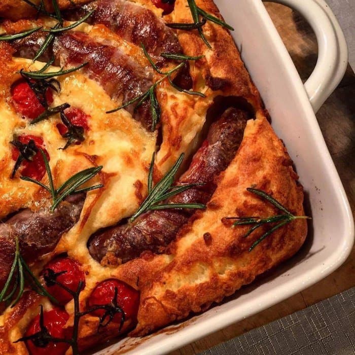 Toad In The Hole prepared and served as the finished dish