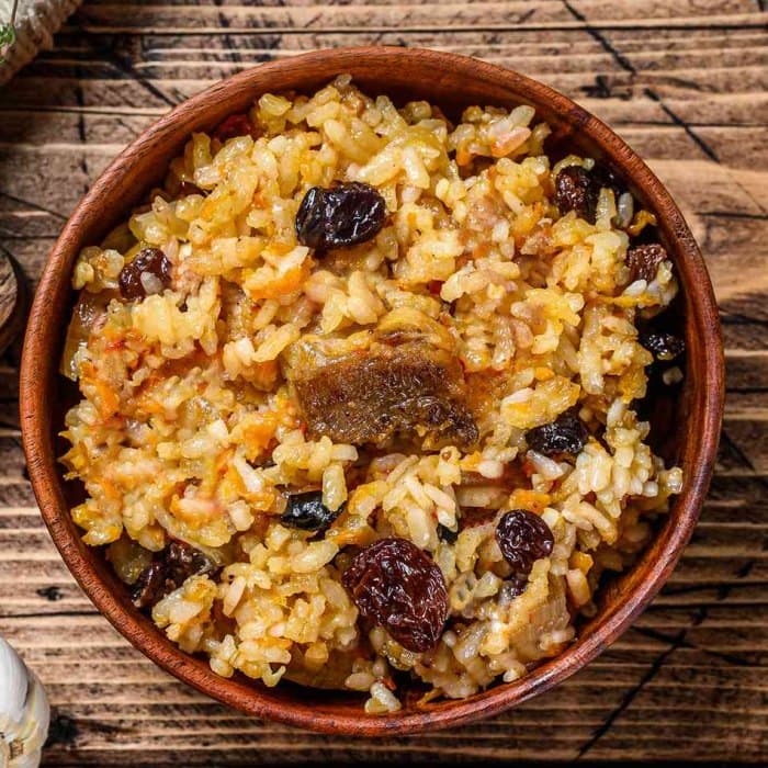 Lamb Pilaf (Plov) prepared and served as the finished dish