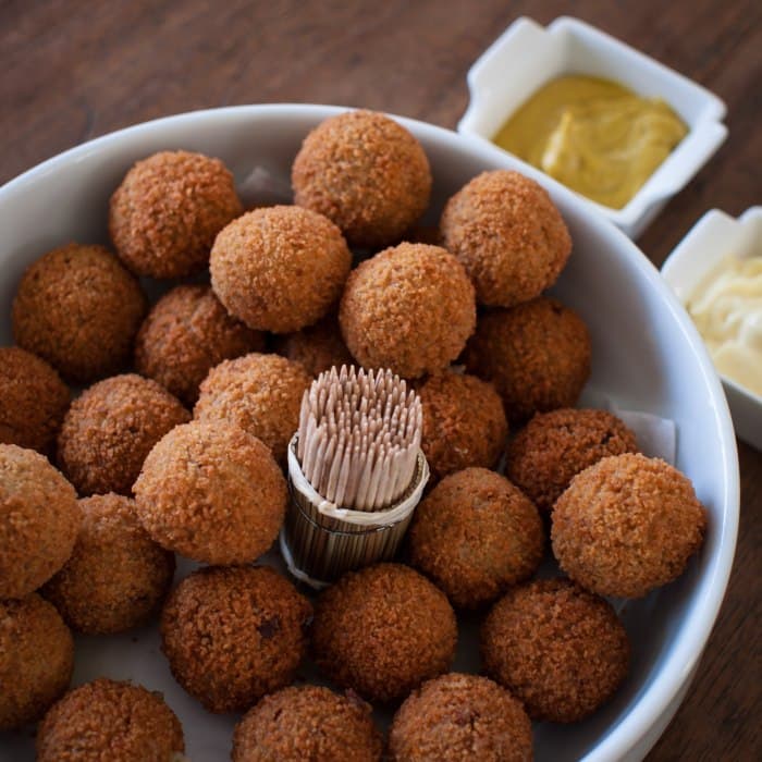 Bitterballen (Dutch meatballs) prepared and served as the finished dish