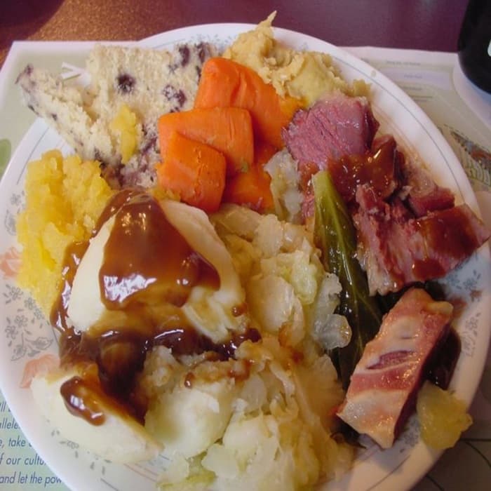 Jiggs Dinner prepared and served as the finished dish