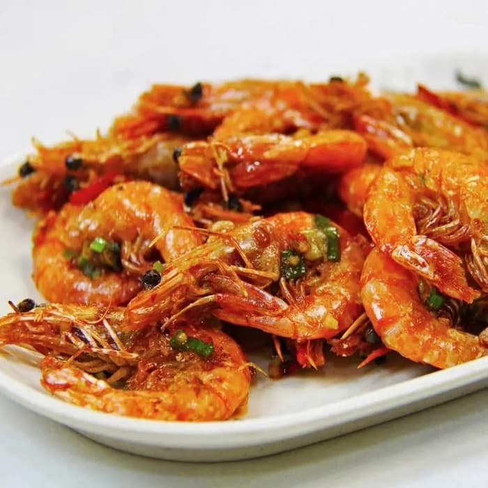 Jamaican Pepper Shrimp prepared and served as the finished dish