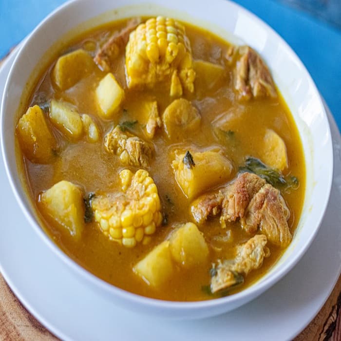 Venezuelan Sancocho prepared and served as the finished dish
