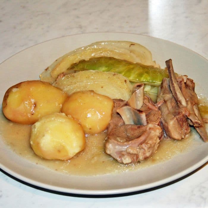 Fårikål (Norwegian National Dish) prepared and served as the finished dish