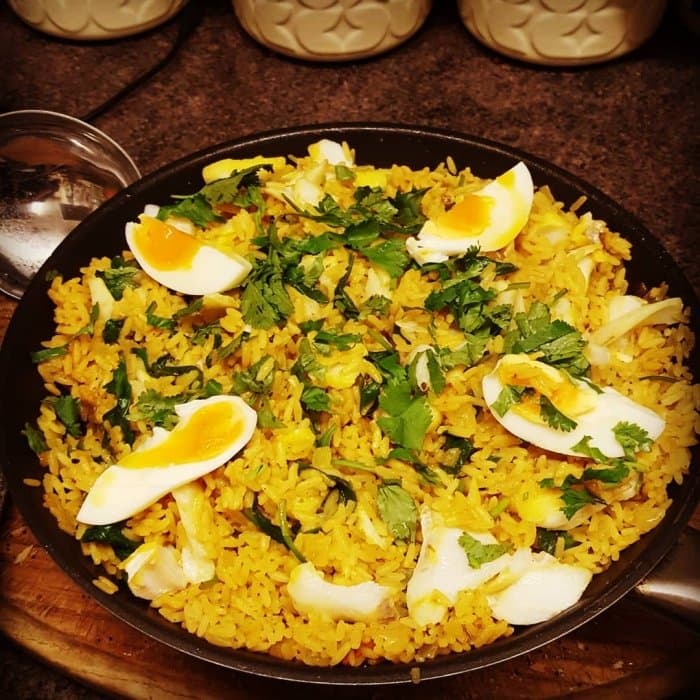 Smoked Haddock Kedgeree prepared and served as the finished dish