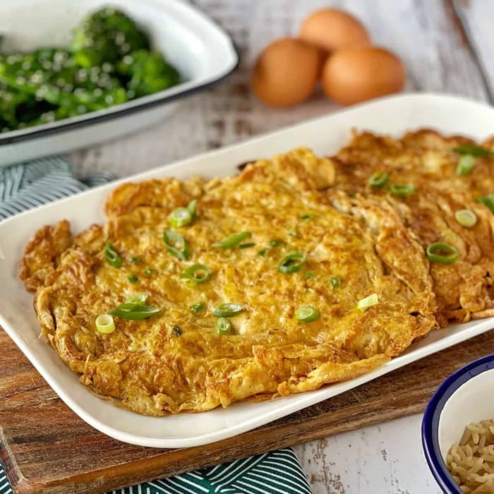 Egg Foo Young prepared and served as the finished dish