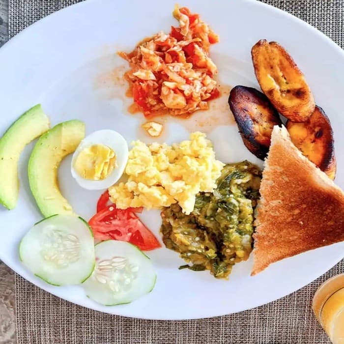 Antiguan Breakfast prepared and served as the finished dish