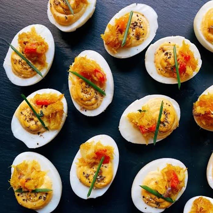 Codfish Deviled Eggs prepared and served as the finished dish