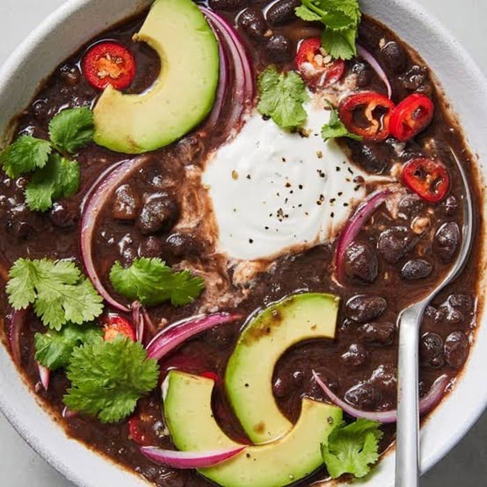 Black Bean Soup prepared and served as the finished dish